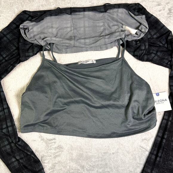 NWT Arizona Sheer Mesh Plaid Crop Top w Cami Women's XL Festival Rave Party - Picture 6 of 7